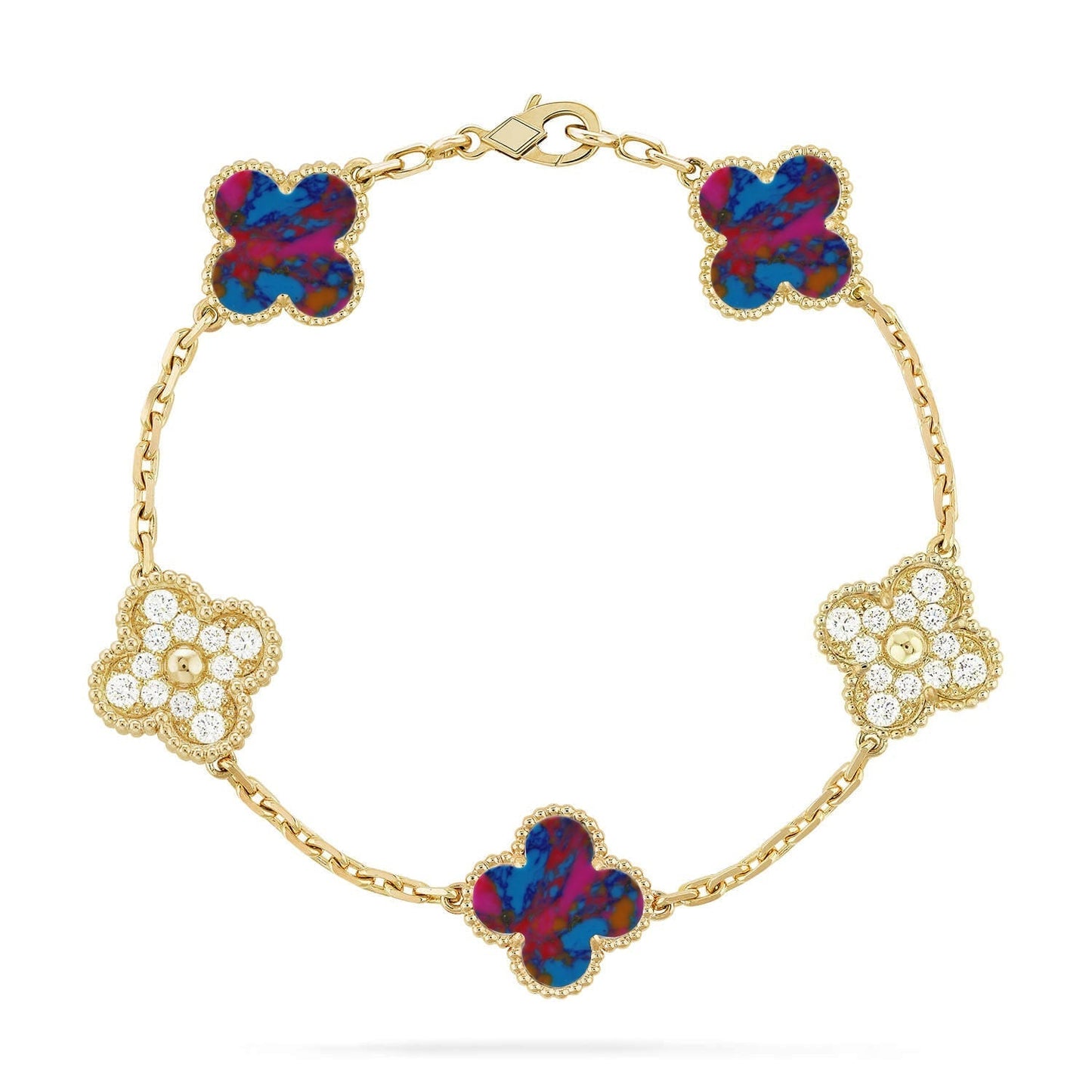 [Aura Jewels]New CLOVER 5 MOTIF COLOR GEMSTONES BRACELET COLLECTION