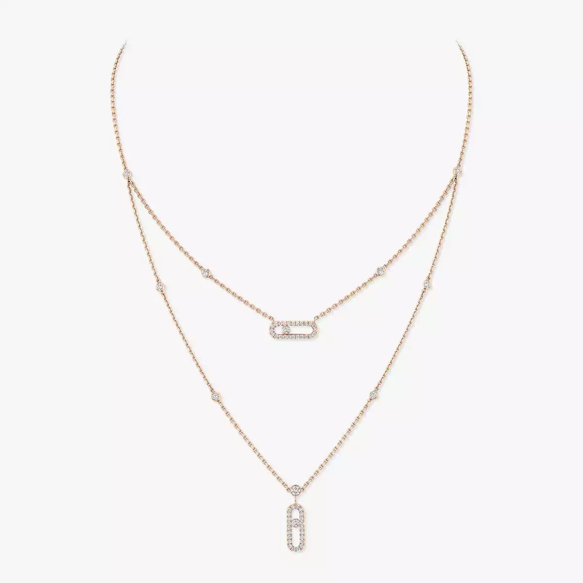 [Aura Jewels]2 Rows Rose Gold Diamond Pave_ Necklace Move Uno