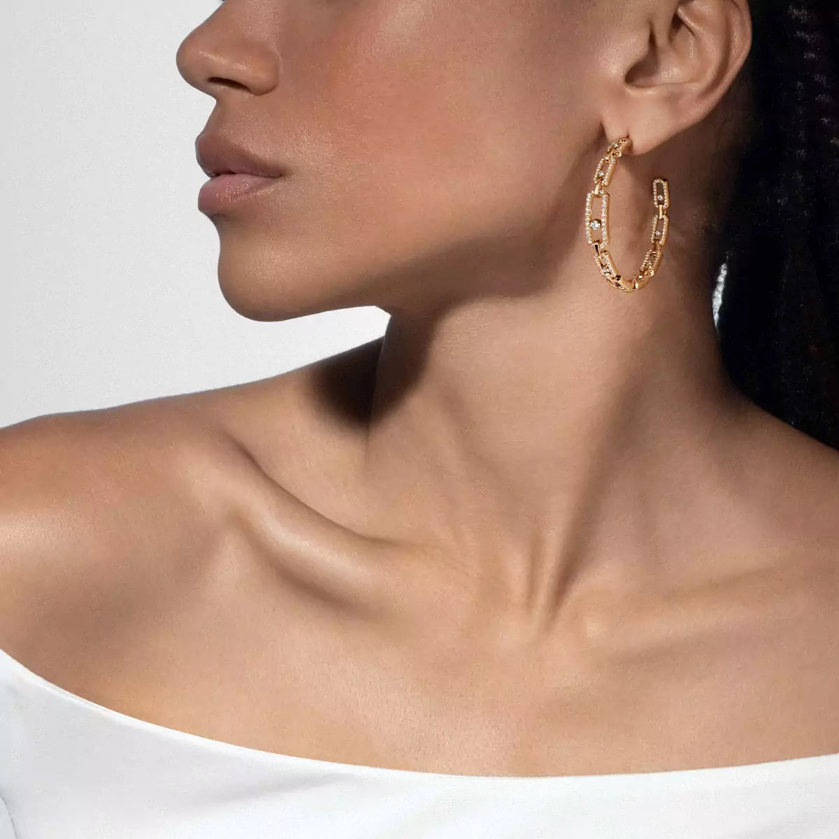 [Aura Jewels]Move Link Diamond Hoop Earrings